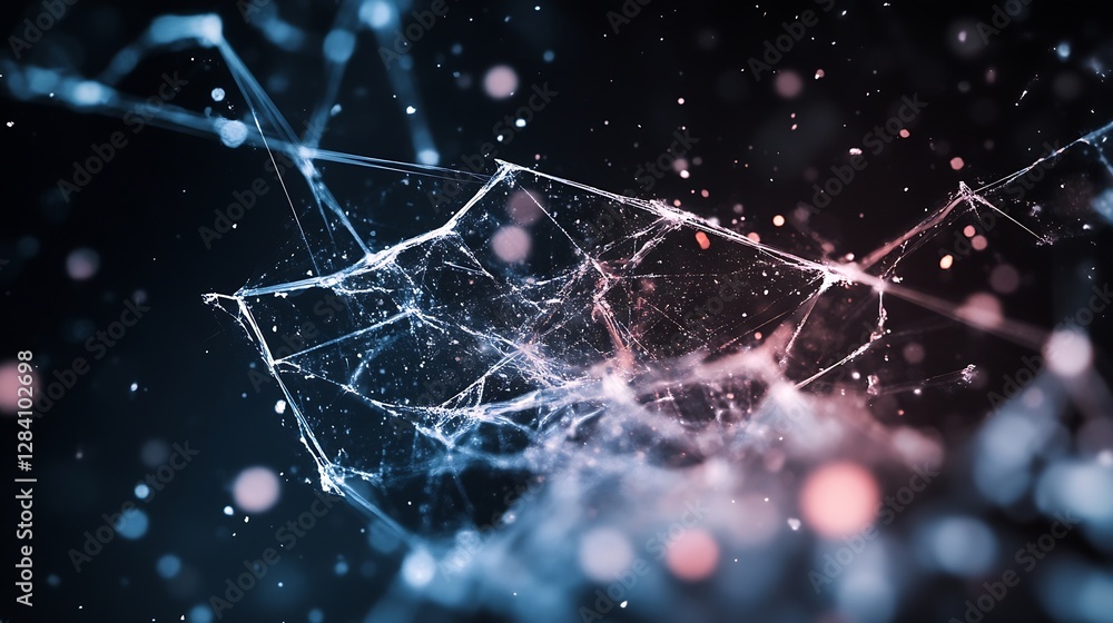 Aufkleber Stunning abstract illustration of a digital network with luminous particles in dark atmosphere : Generative AI