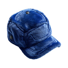 A Fleece Lined Trapper Hat in Royal Blue Isolated on Transparent Background