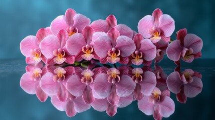 Vibrant pink orchids in reflection serene setting floral art nature close-up beauty of nature
