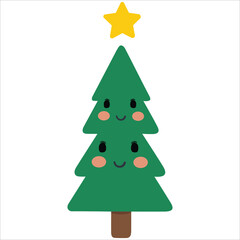 Smiley Christmas Tree Vector, Cute Cartoon Christmas Tree with Smiling Face for Holiday Greetings, Adorable Cartoon Christmas Trees with Smiling Faces Vector Illustration,