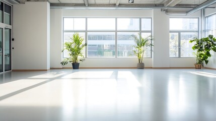 Bright and airy indoor space with natural light and tropical plants : Generative AI