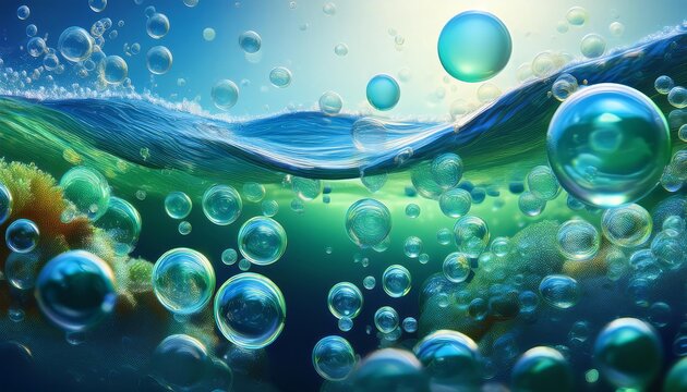 Oxygen bubbles rising to the surface in a reoxygenated ocean