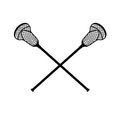 Crossed sticks for the sports game lacrosse, vector icon. Sketch of lacrosse sticks on white background.