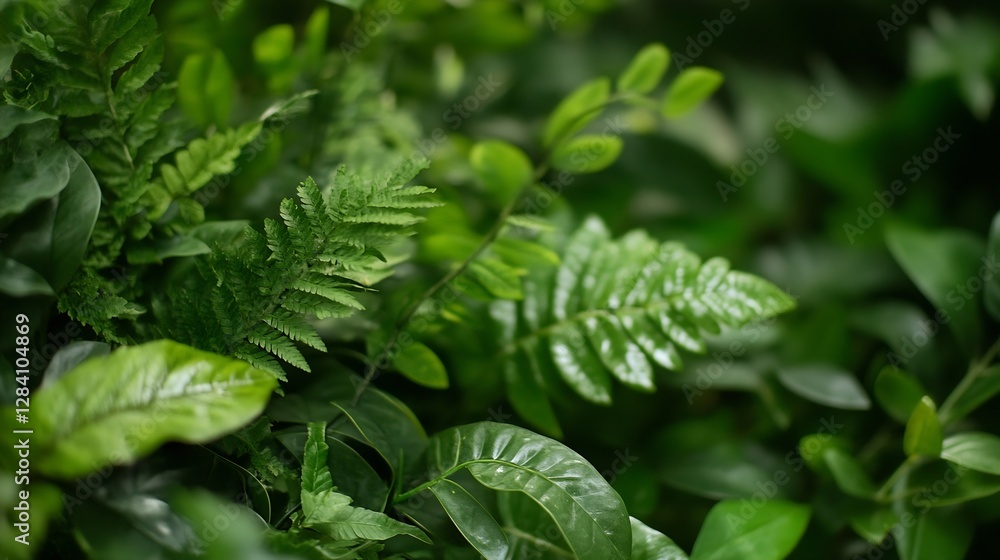 Aufkleber lush green leaves and ferns creating a vibrant and lively tropical forest environment full of life :