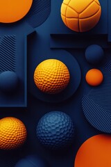 Obraz premium Abstract orange and blue spheres, geometric shapes, background design, website banner