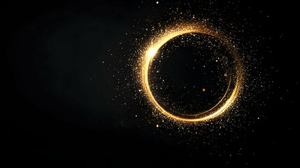 Abstract Golden Circle of Glitter and Sparkles on Dark Background