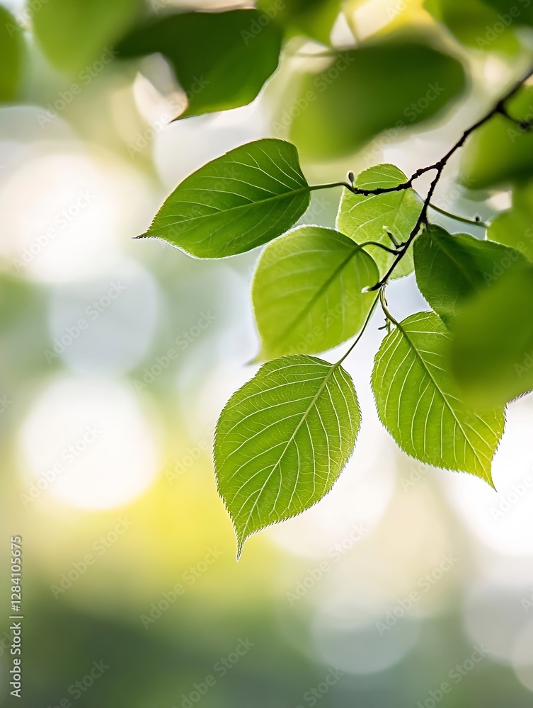 Poster vibrant green leaves with a soft focus in a beautiful natural light setting : generative ai