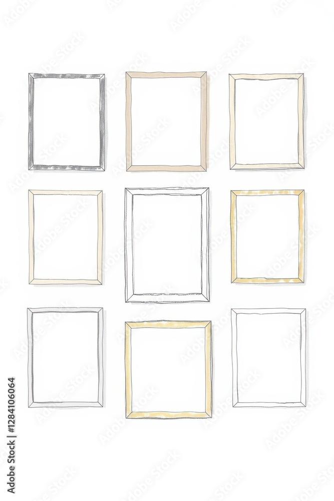 Poster a collection of nine empty picture frames arranged in a grid formation, ready for art or photography
