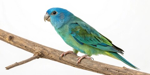 Naklejka premium blue fronted parrotlet on branch true parrot isolated on white background