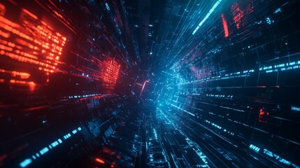 Naklejka premium A computer generated image of a blue and red tunnel with a red arrow