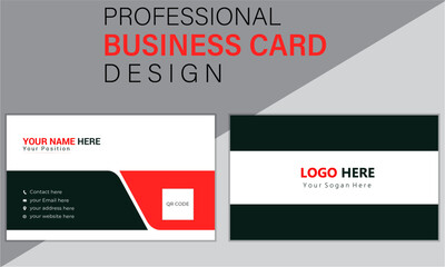 Double-sided modern creative business card template. personal visiting card with company logo. black & rad color theme. white color text.