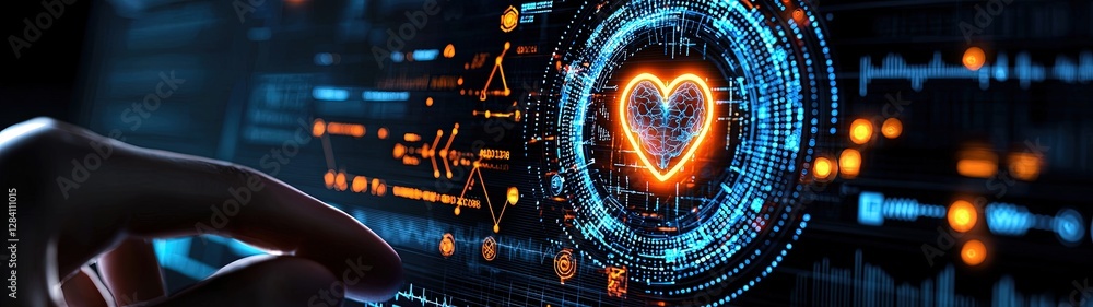 Poster medical diagnostic interface visualization, advanced medical diagnostic interface with heart visuali