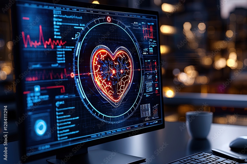 Poster medical diagnostic interface visualization, advanced medical diagnostic interface with heart visuali