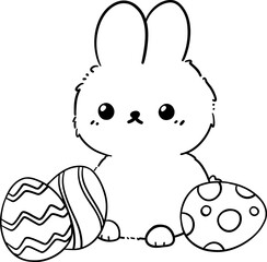 Rabbit with Easter egg Outline Coloring