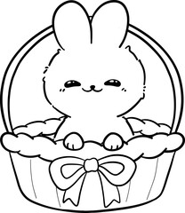 Rabbit with Bow Basket Outline Coloring