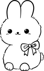 Rabbit with Bow Outline Coloring