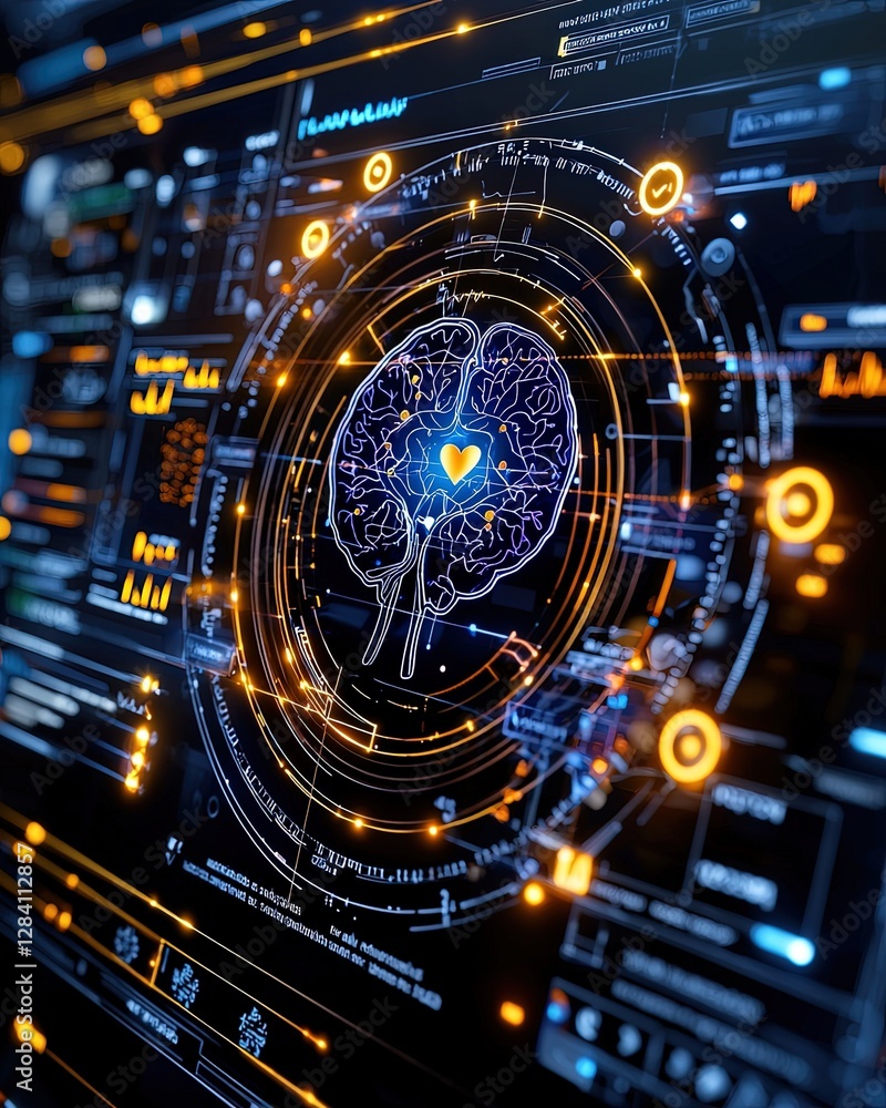 Poster medical diagnostic interface visualization, advanced medical diagnostic interface with brain visuali