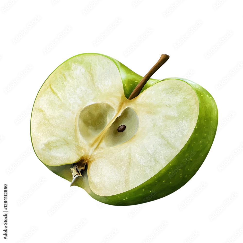 Poster green apple slice isolated on transparent background generative ai