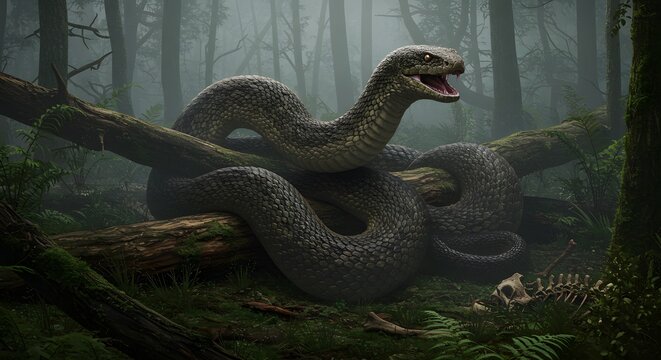 Titanoboa Giant Snake in Prehistoric Jungle