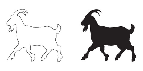 Goat Silhouette - High-Resolution Monochrome Livestock Illustration - Goat Vector - Goat Icon
