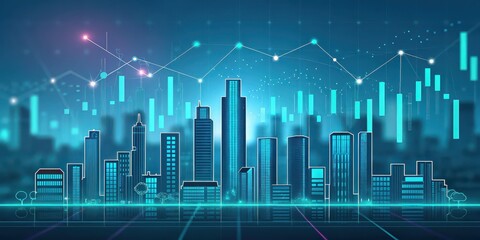 Futuristic Skyline with Advanced Digital Features, Illustrating a Modern City Landscape and Data Visualization Concepts