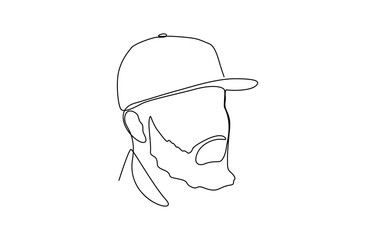 Profile portrait of a young man in a cap. One continuous line drawing of a guy in a cap, Young man in a cap one continuous line drawing. Guy wearing cap.