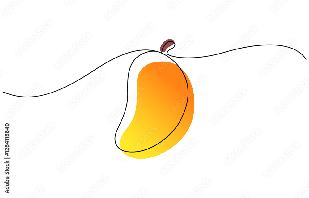 Poster mango vector illustration. one line drawing art color illustration, mango conceptual logo design in 
