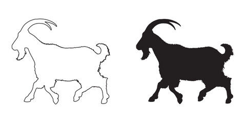 Goat Silhouette - Black and White Goat Graphic - Clean Goat Outline - Goat Vector - Goat Icon

