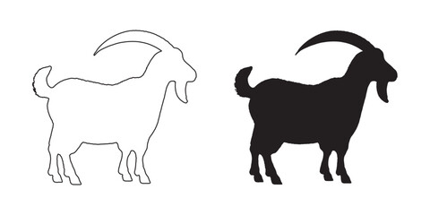 Stylized Goat Silhouette - Mountain Goat Outline - Artistic Goat Vector - Goat Icon
