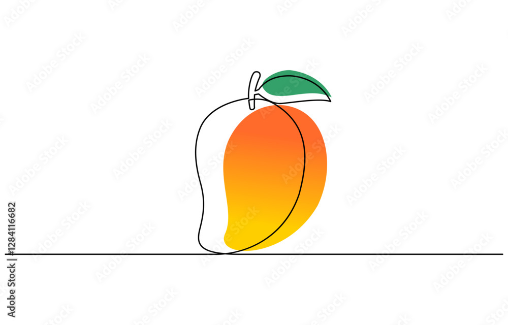 Poster mango vector illustration. one line drawing art color illustration, mango conceptual logo design in 