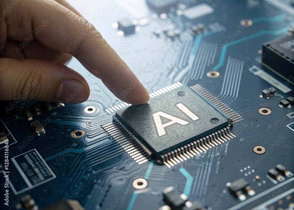 Poster electronic circuit board. close up of a computer chip. ai-powered semiconductor innovation digital c