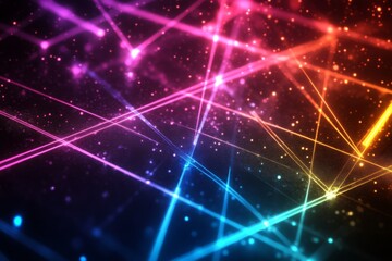 Fototapeta premium Colorful light patterns create a vibrant abstract digital background with geometric lines and glowing particles