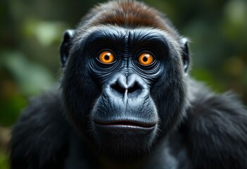 Obraz premium Gorilla Portrait Closeup with Intense Orange Eyes