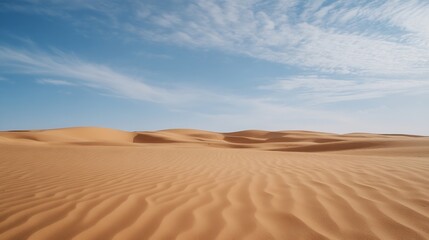 Expansive desert landscape with soft dunes and a clear blue sky in a serene natural setting : Generative AI