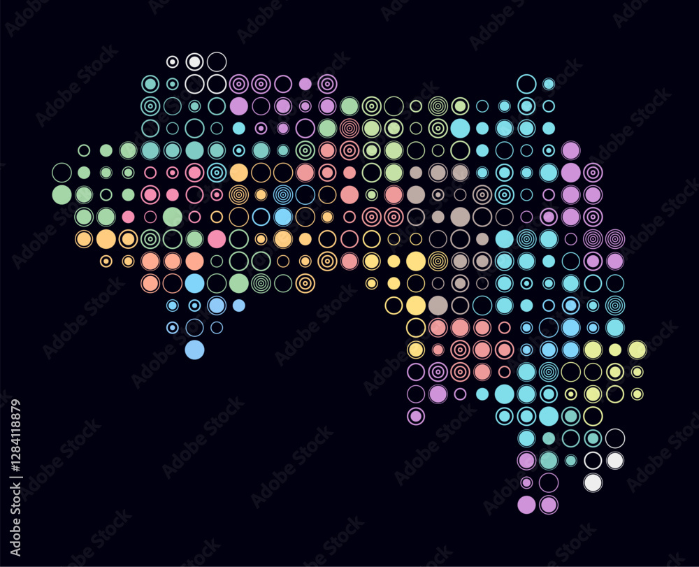 Poster guinea, shape of the country build of colored cells. digital style map of the guinea on dark backgro