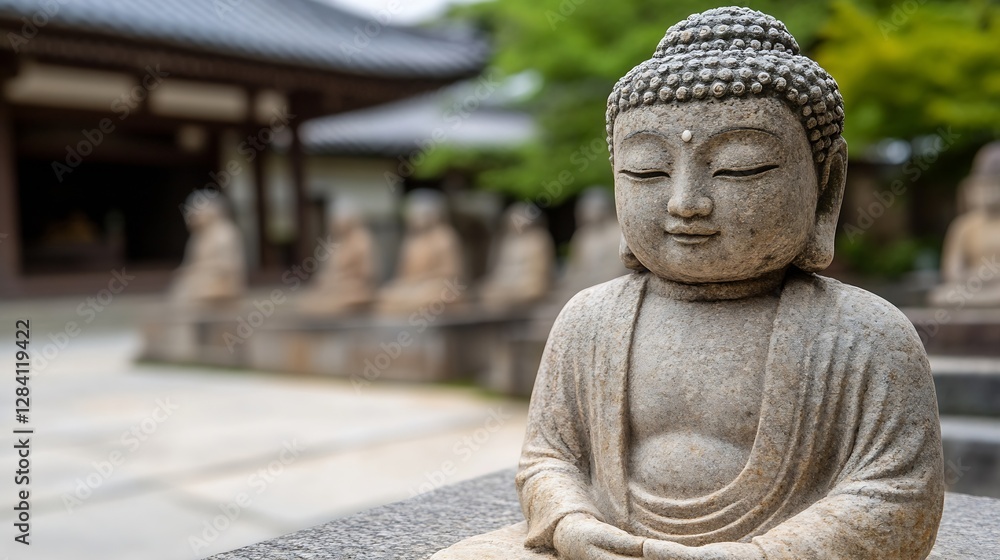 Aufkleber serene stone buddha statue in peaceful garden setting promoting tranquility and mindfulness : genera