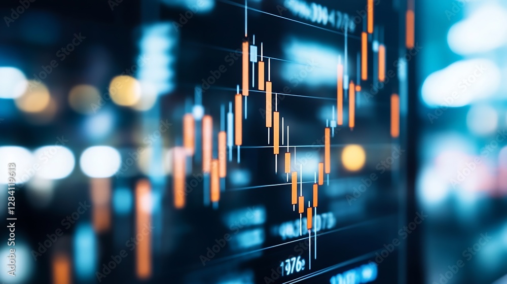 Leinwandbilder Close Up of Stock Market Graph Displaying Financial Trading Trends in Digital Interface : Generative AI