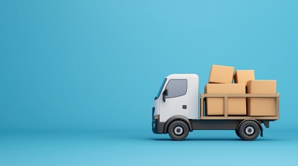 Cartoon Delivery Truck with Boxes Against a Light Blue Background