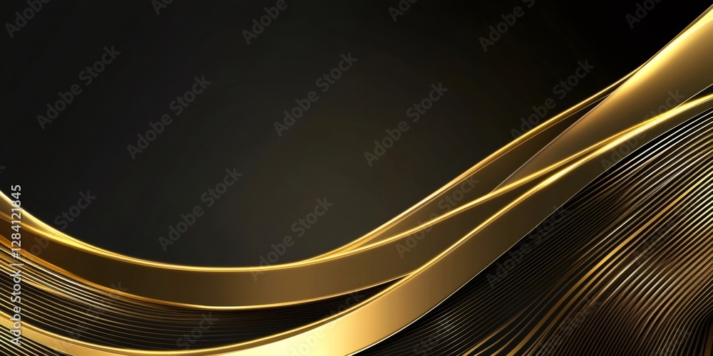 Poster golden waves flowing on black background creating abstract design