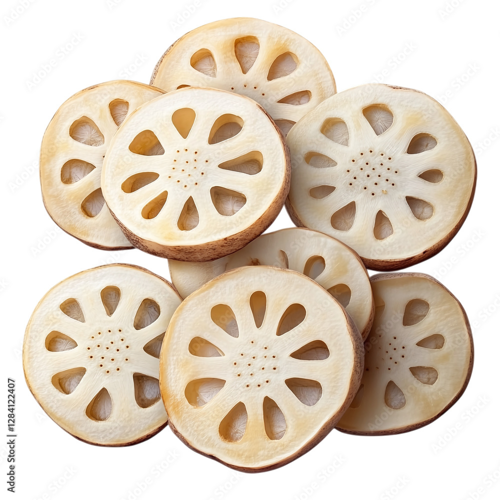 Poster sliced lotus root isolated on transparent background