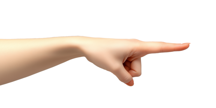 Hand with finger pointing on white or transparent background 