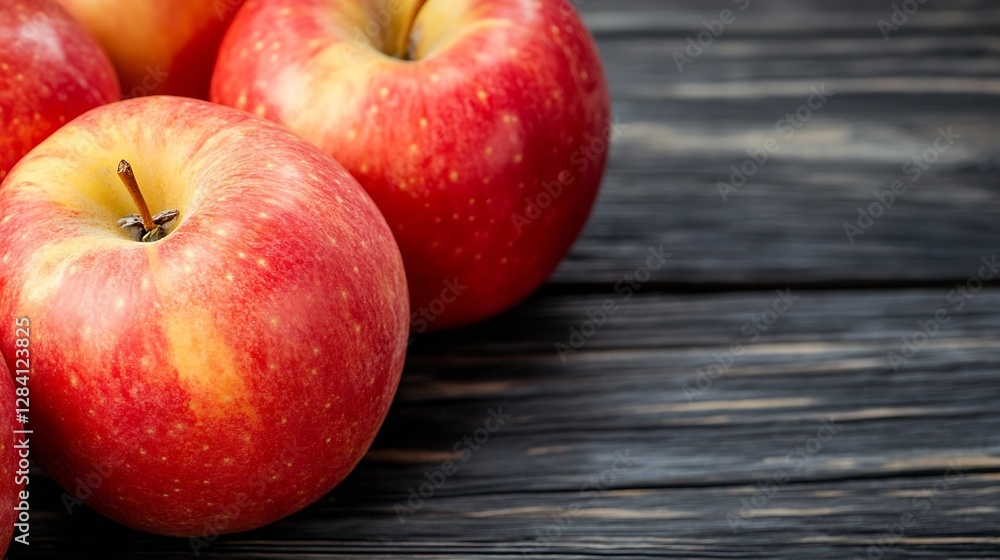 Poster Fresh red apples beautifully arranged on a rustic wooden table creating a natural vibe : Generative AI