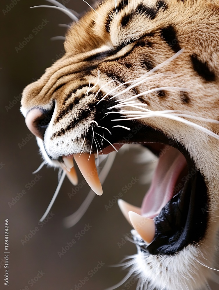 Aufkleber Majestic tiger capturing attention with fierce expression and sharp teeth in captivating portrait : Generative AI