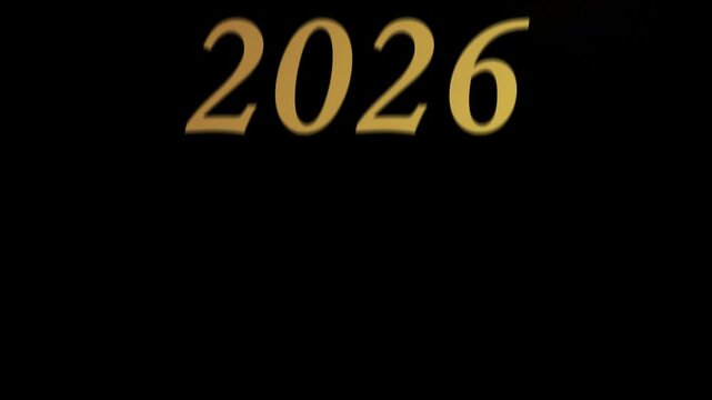 Carte de voeux anim&eacute;e pour souhaiter une Bonne ann&eacute;e en anglais (happy new year) 2026 chic et simple, disparition de 2025 et apparition de 2026