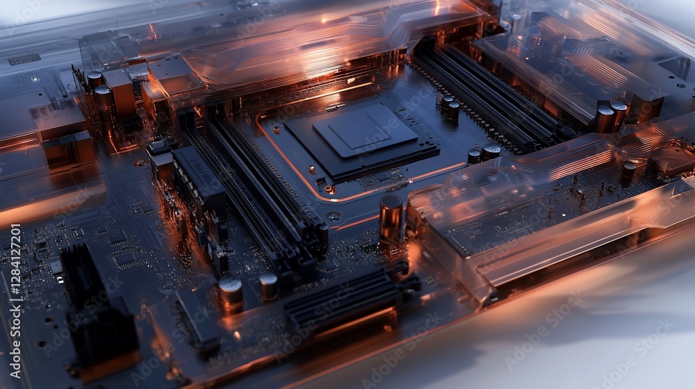 Poster abstract motherboard: technological marvel illuminated, showcasing intricate circuitry and component