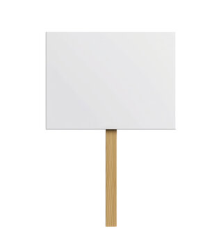 Blank protest sign on wooden stick with transparent background