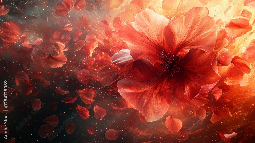Poster dynamic display of red flower petals nature scene artistic concept vibrant environment close-up view
