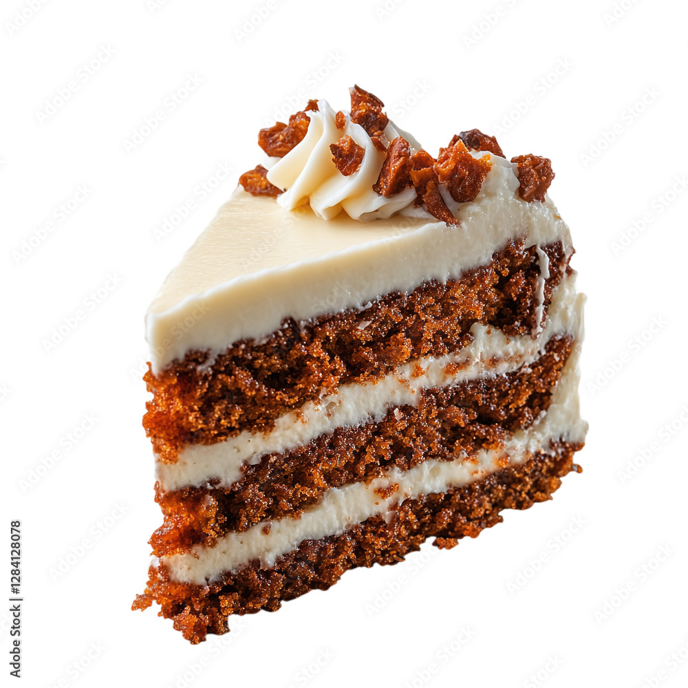 Poster slice of carrot cake isolated on transparent background. generative ai