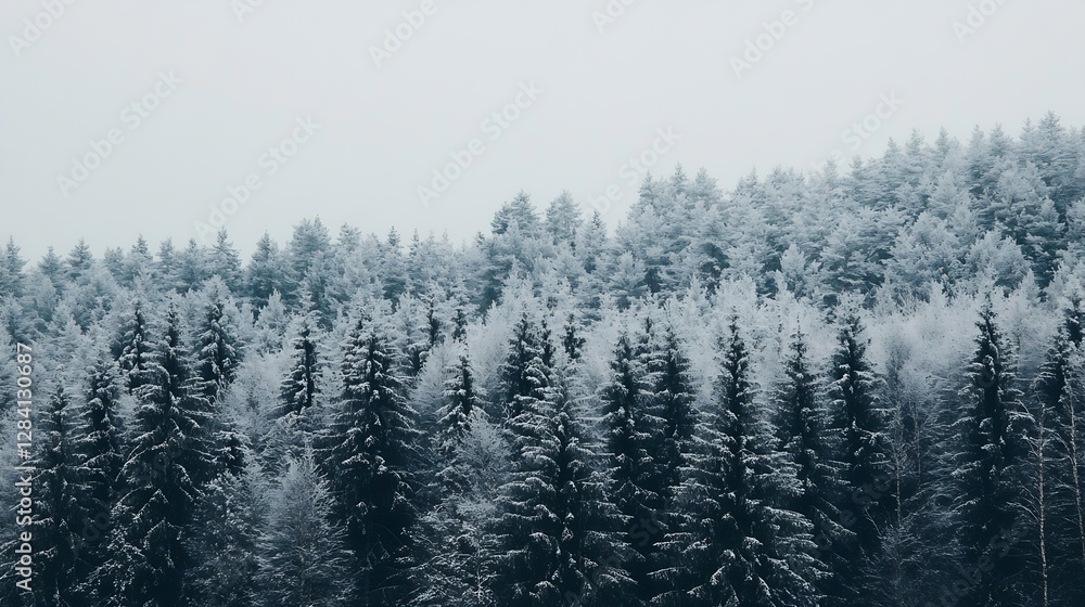 Poster majestic snowy pine forest capturing the tranquility of winter landscape with frosted trees and sere