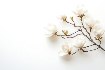 Fototapeta premium Delicate Magnolia Branch Against a Simple White Background